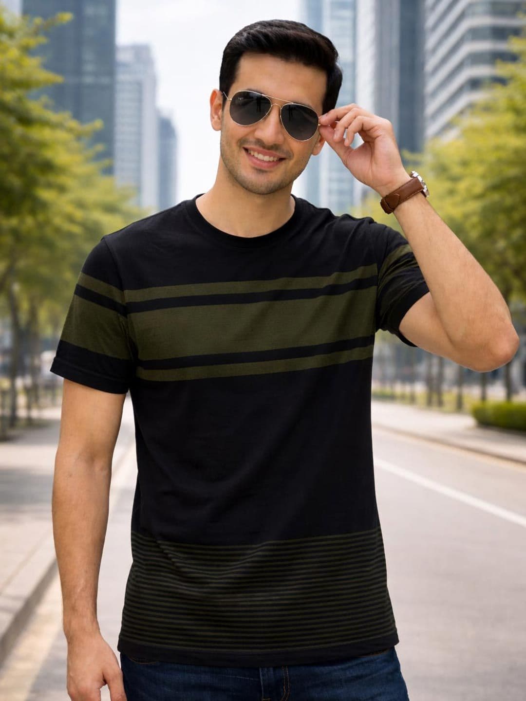 The Roadster Lifestyle Co Striped Round Neck T-Shirt - view 1