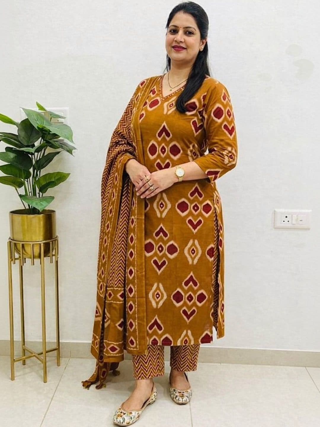 Fabinn Women Ethnic Motifs Printed Regular Pure Cotton Kurta with Trousers & With Dupatta - view 1