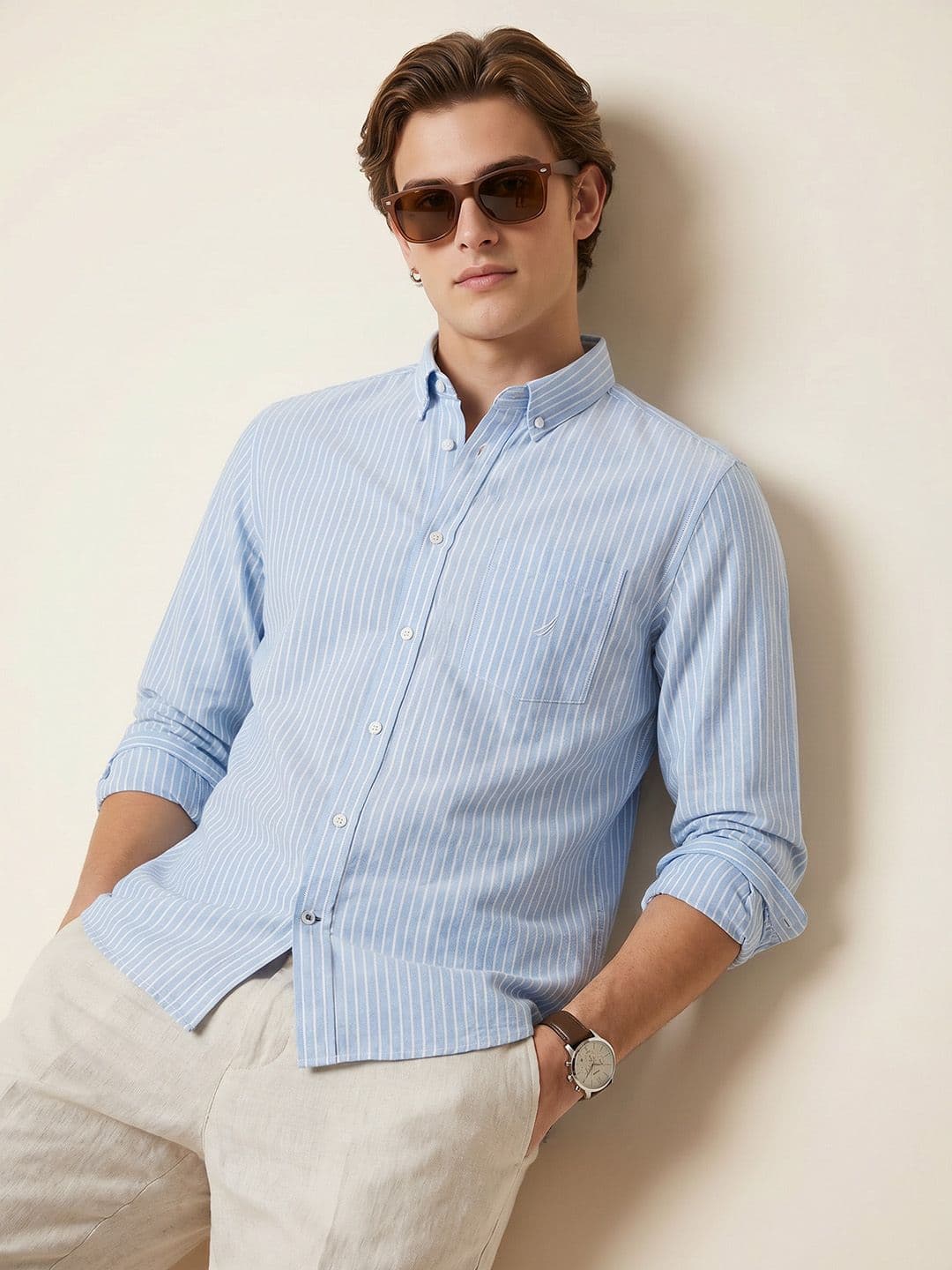 Nautica Slim Fit Striped Cotton Linen Shirt - view 1