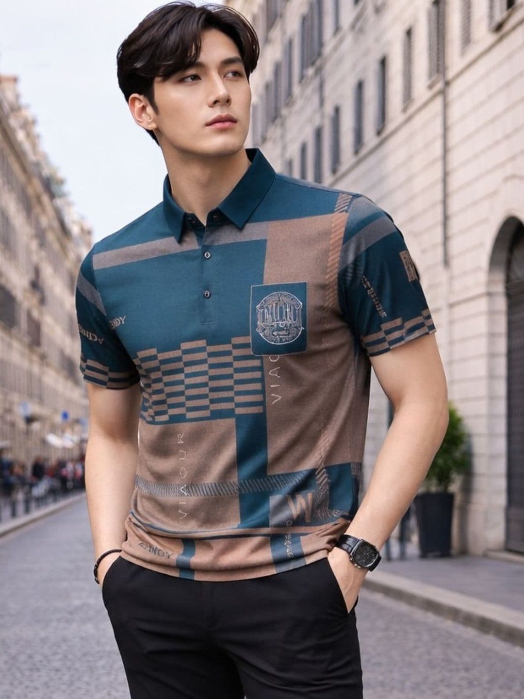 TAZO Men Printed Polo Collar Pockets T-shirt - view 1