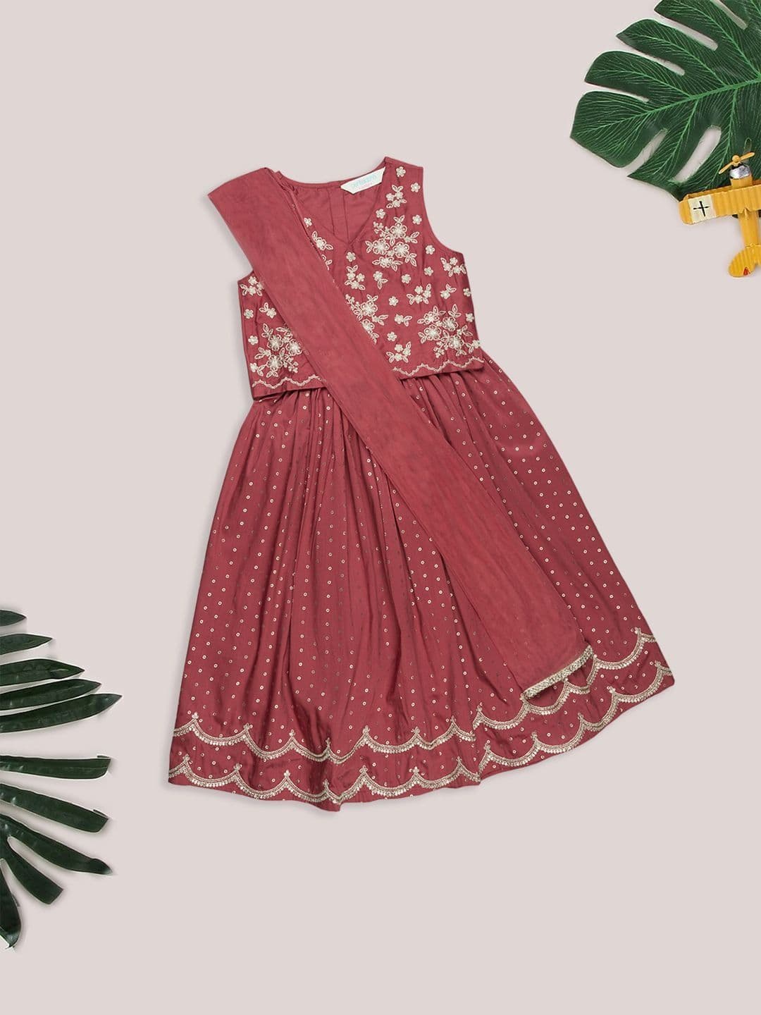 AKKRITI BY PANTALOONS Girls Embellished Sequinned Ready to Wear Lehenga & Blouse With Dupatta - view 1