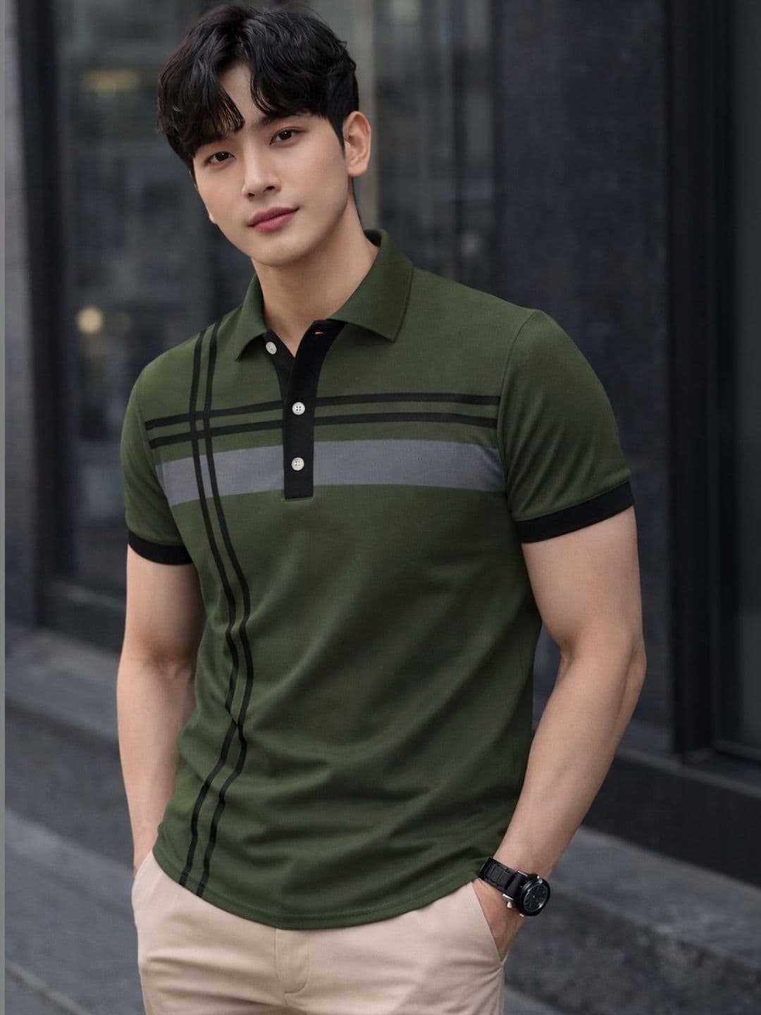 TAZO Men Striped Polo Collar T-shirt - view 1