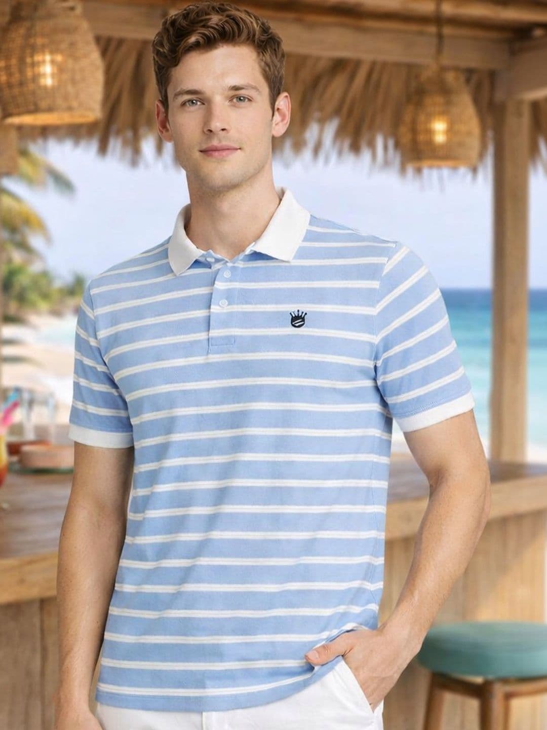 RELANE Men Striped Polo Collar T-shirt - view 1