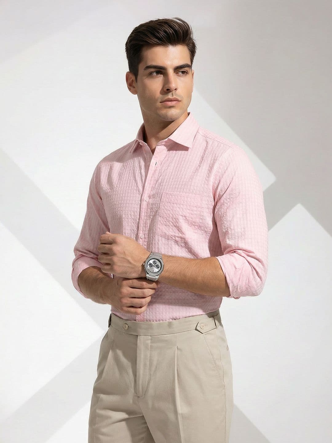 INVICTUS Pure Cotton Self Design Slim Fit Textured Formal Shirt - view 1