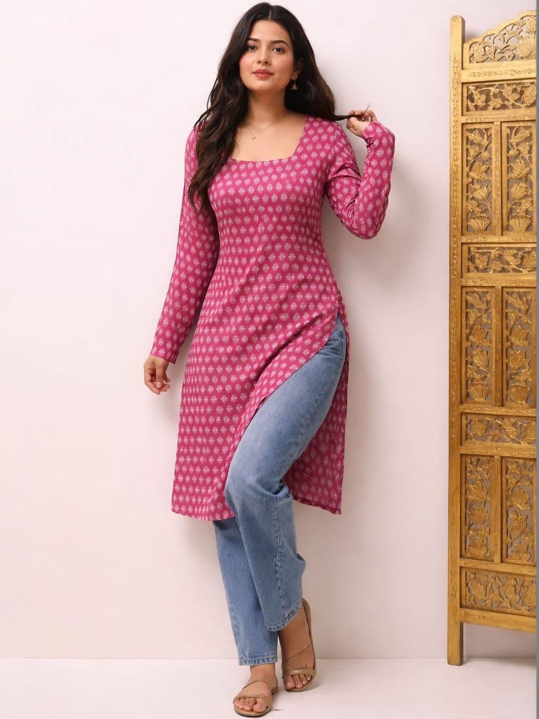 Classy Creation Ethnic Motifs Printed Square Neck Kurti - view 1