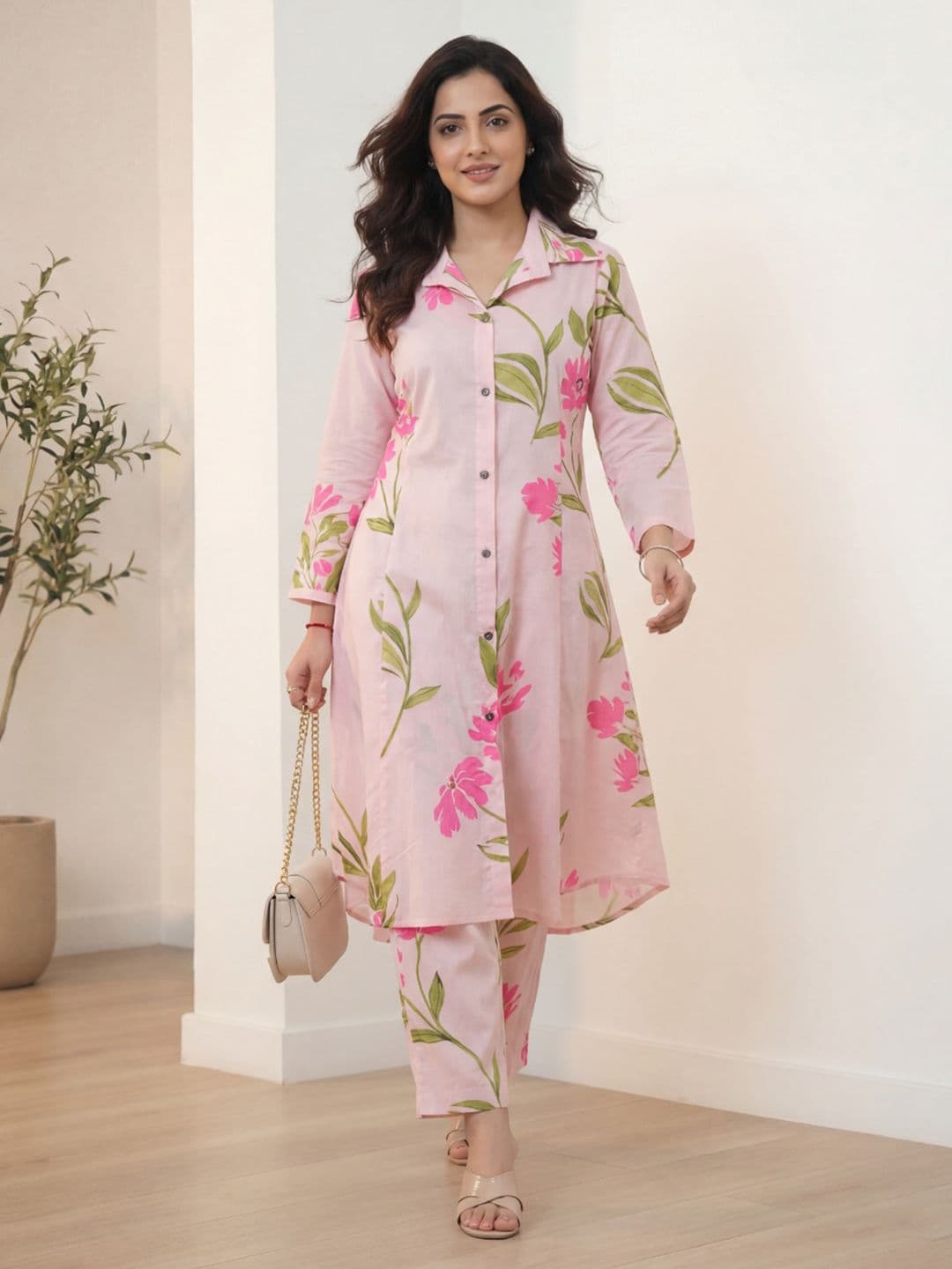 LERIYA FASHION Printed Shirt Collar Tunic & Trousers Co-Ords - view 1