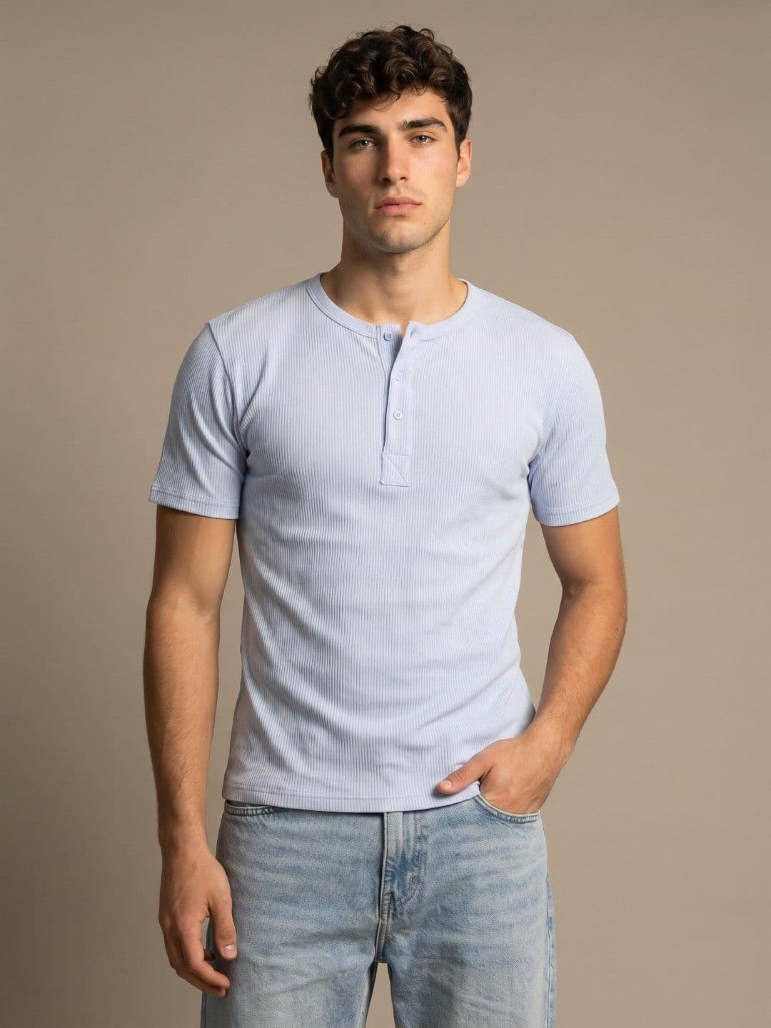glitchez Self Stripe Textured Round Neck Knitted T-shirt - view 1