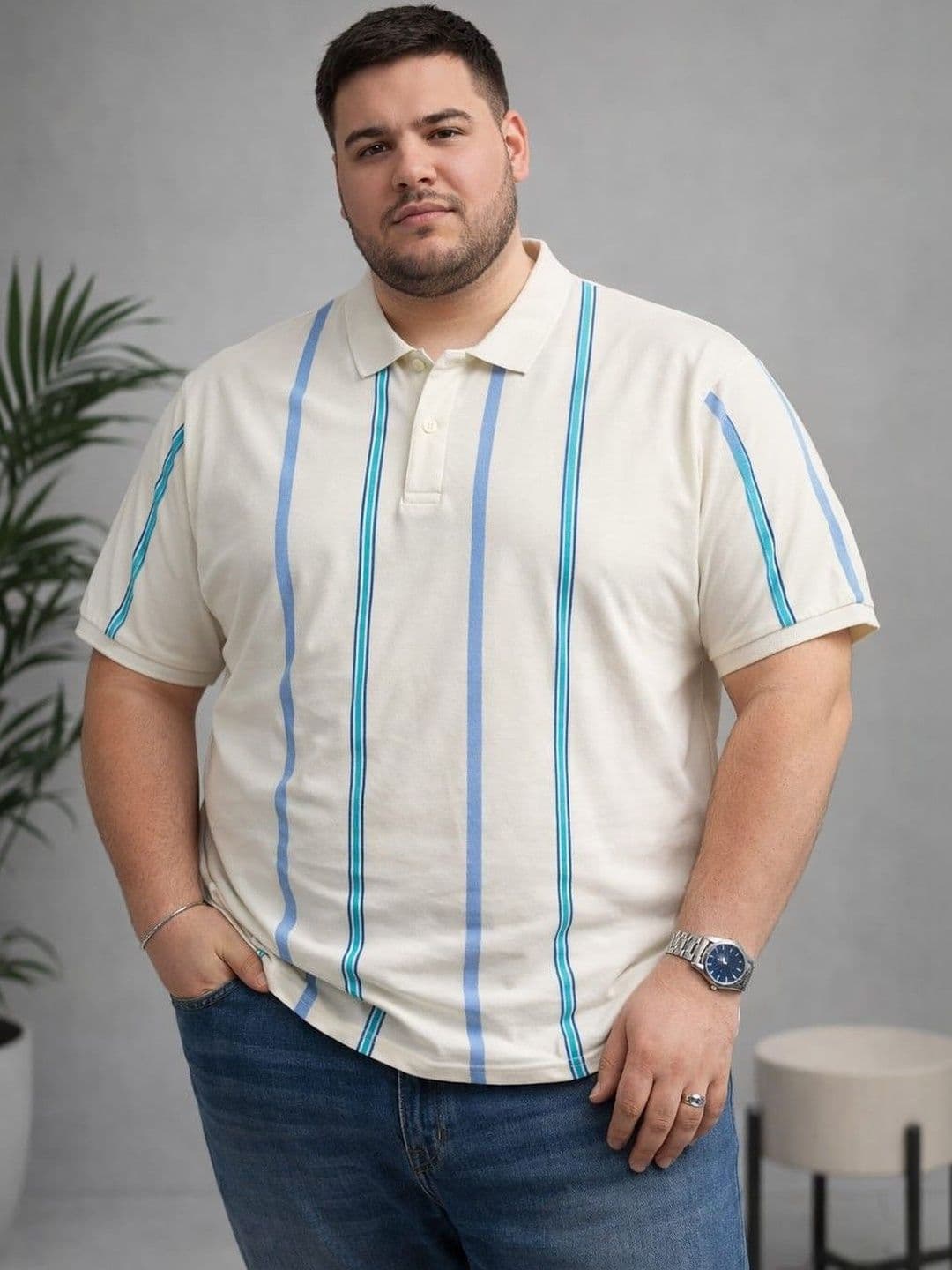 AUSTIVO Men Striped Polo Collar T-shirt - view 1
