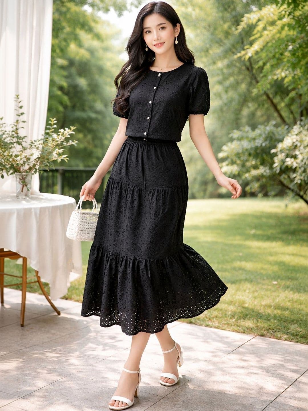 all about you Schiffli Cotton Self Design Top with Skirt - view 1