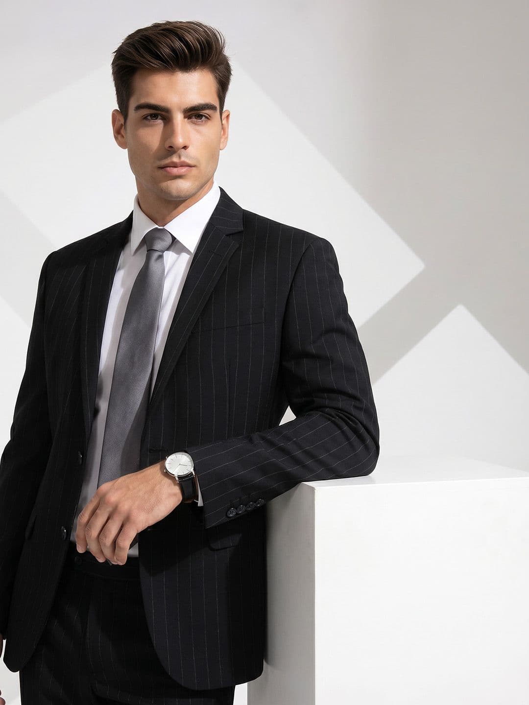 INVICTUS Striped Regular Fit Notched Lapel Collar Single Breasted Formal Blazer - view 1