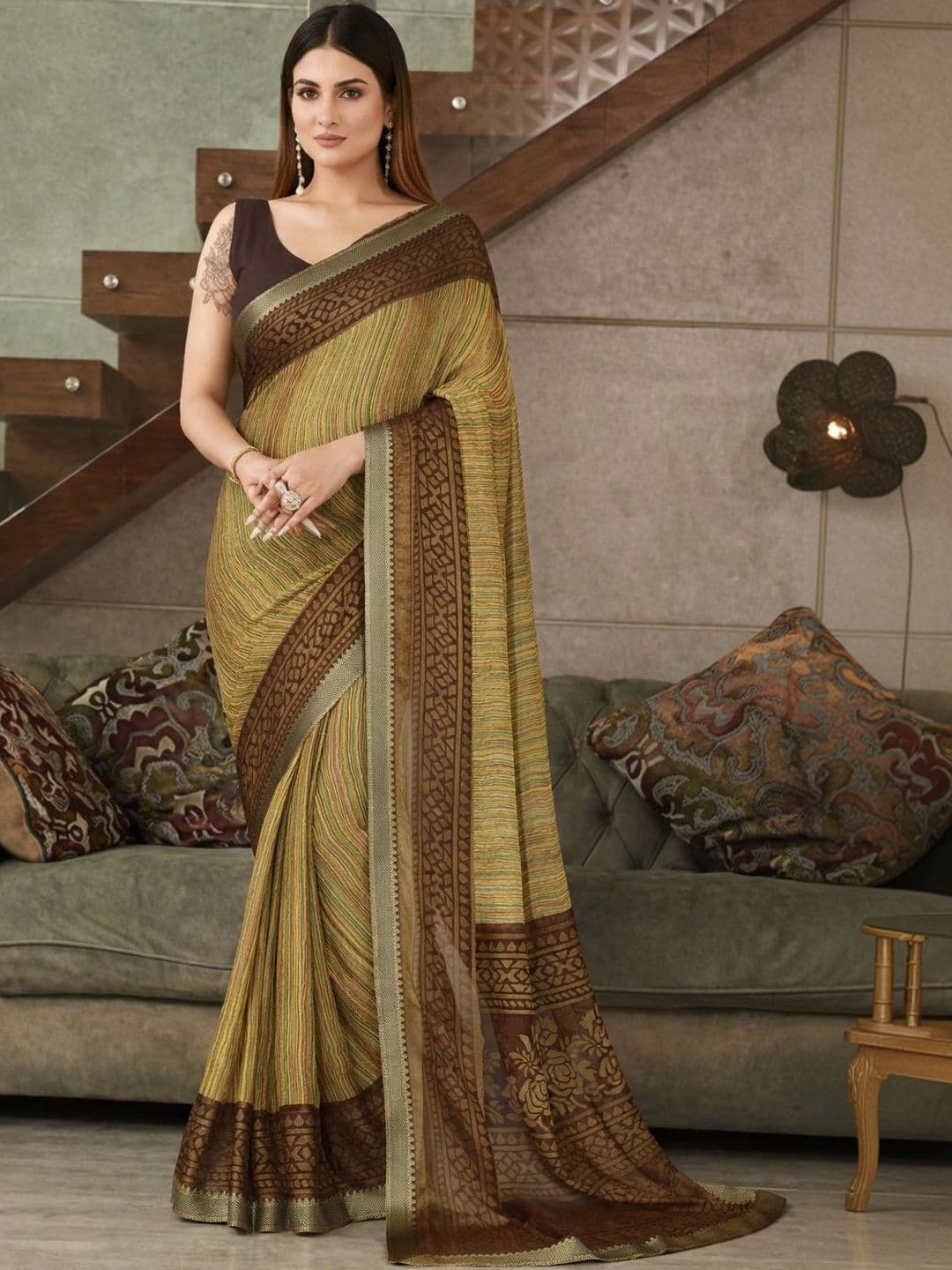 Sangria Printed Sarees With Unstitched Blouse Piece - view 1