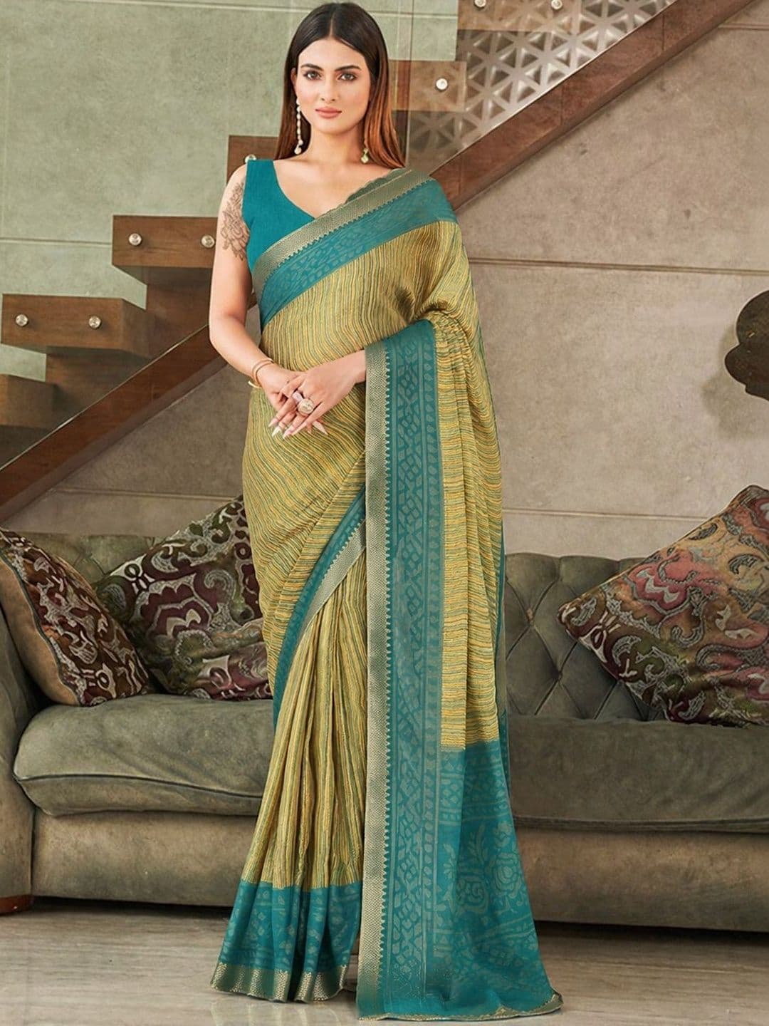 Sangria Printed Sarees With Unstitched Blouse Piece - view 1