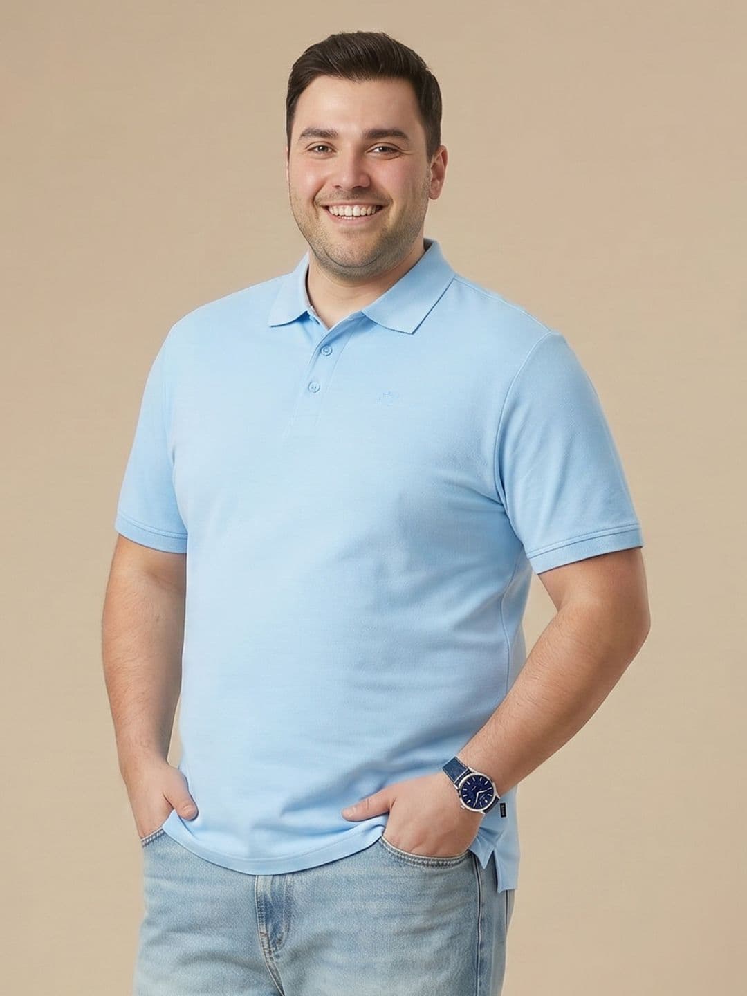 Sztori Plus Size Polo Collar Pure Cotton Tshirt - view 1