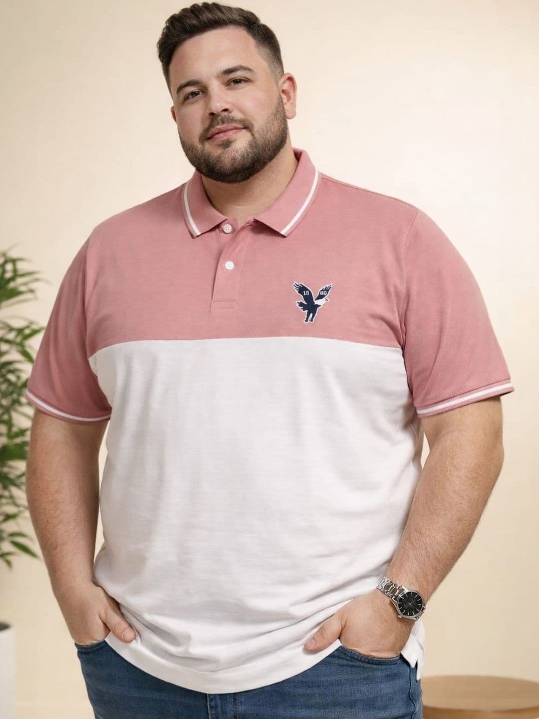 AUSTIVO Men Brand Logo Colourblocked Polo Collar Pockets T-shirt - view 1