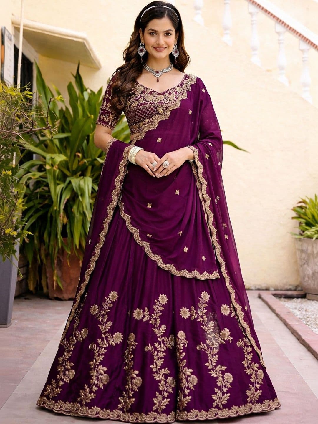 BAESD Embroidered Semi-Stitched Lehenga & Blouse With Dupatta - view 1