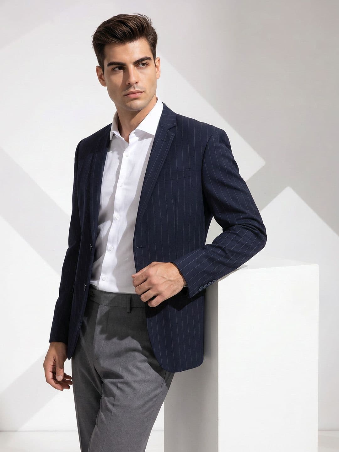 INVICTUS Striped Regular Fit Notched Lapel Collar Single Breasted Formal Blazer - view 1
