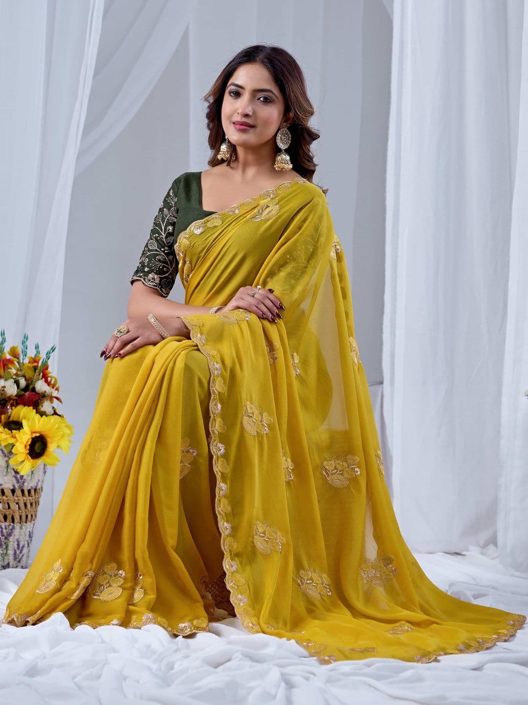 K 5 Fashion Embellished Embroidered Pure Georgette Heavy Work Ikat Saree - view 1