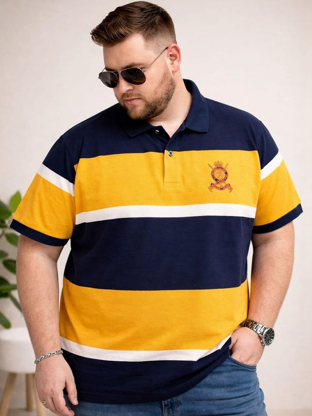 AUSTIVO Men Striped Polo Collar T-shirt - view 1