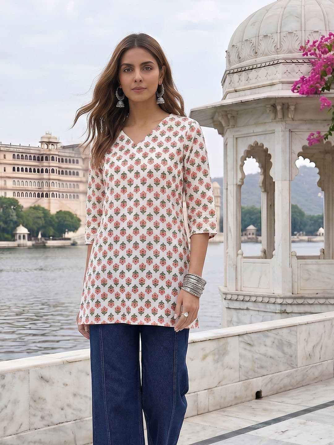 Anouk Rustic Floral Printed V-Neck Straight Kurta - view 1