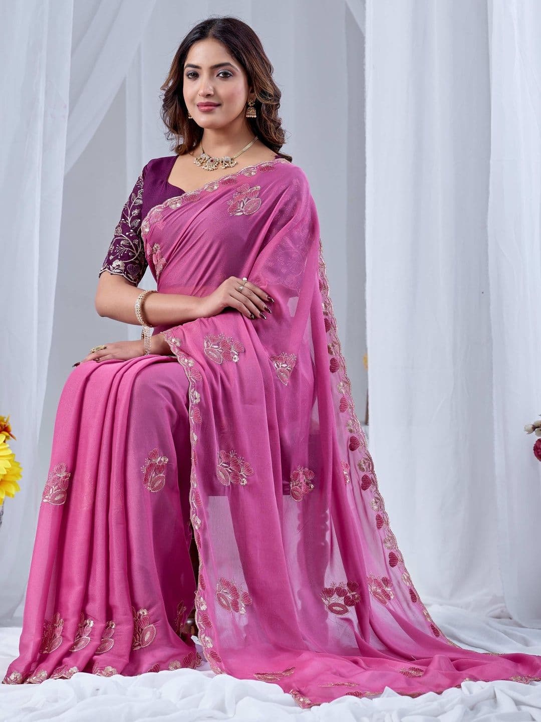 K 5 Fashion Embellished Embroidered Pure Georgette Heavy Work Ikat Saree - view 1