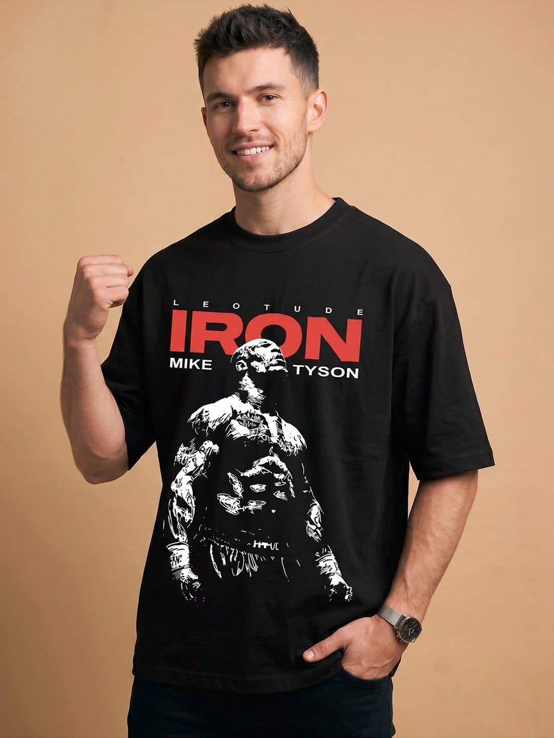 Leotude Men Typography Printed Round Neck Short Sleeves Oversized T-shirt - view 1