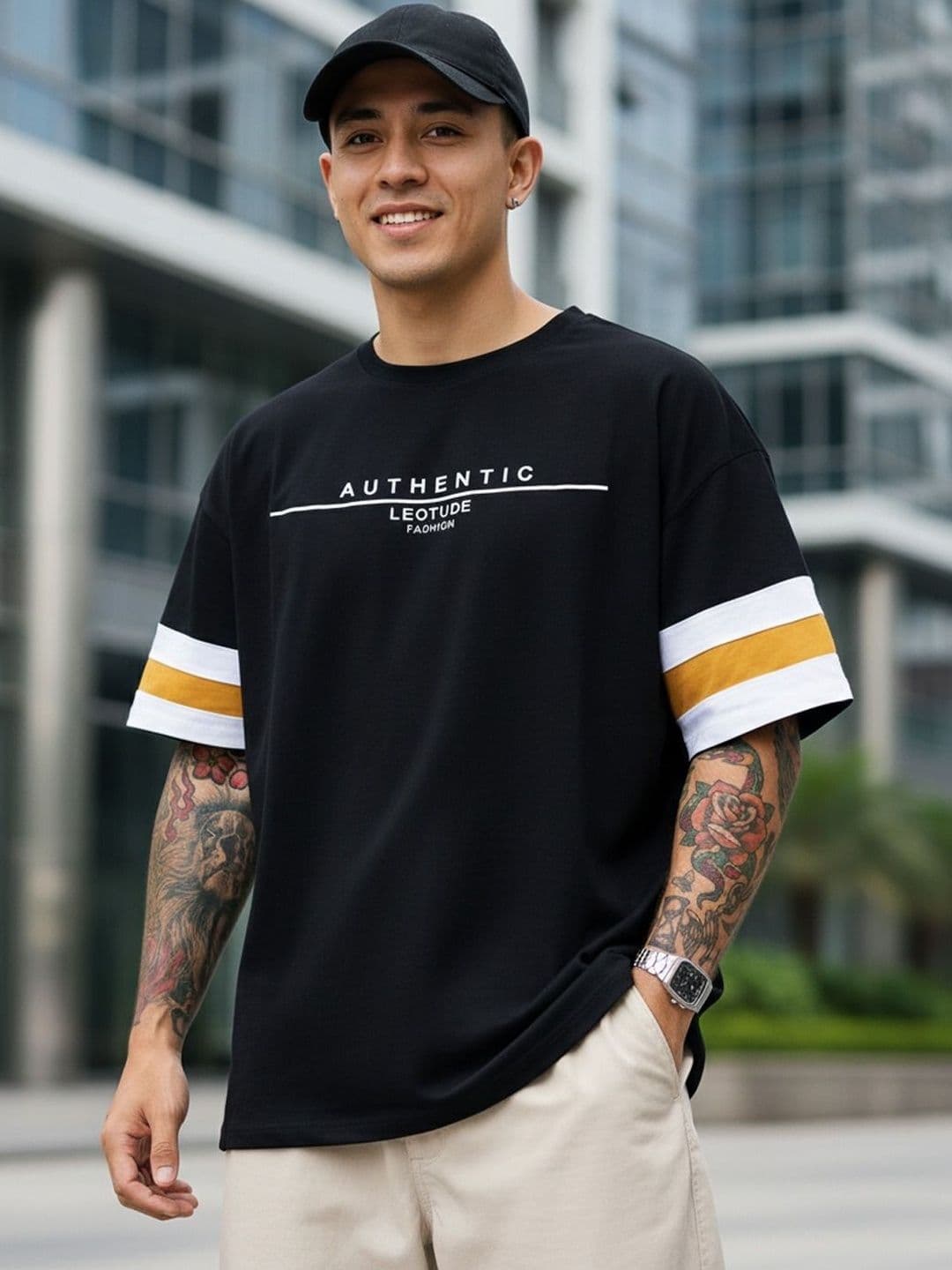 Leotude Men Typography Printed Drop-Shoulder Sleeves T-shirt - view 1