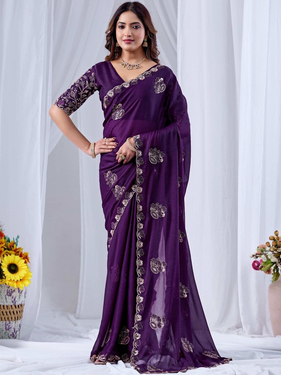 K 5 Fashion Embellished Embroidered Pure Georgette Heavy Work Ikat Saree - view 1