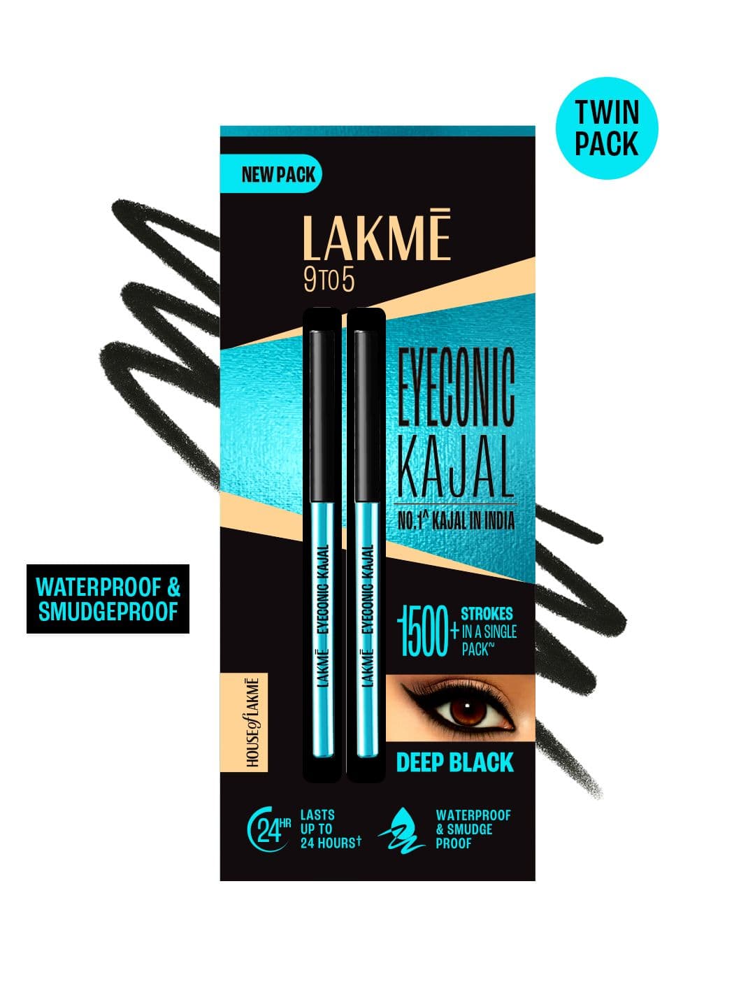 Lakme 9to5 Set of 2 Eyeconic Kajal Matte Finish & Lasts upto 24hrs 0.35g Each - Deep Black - view 1