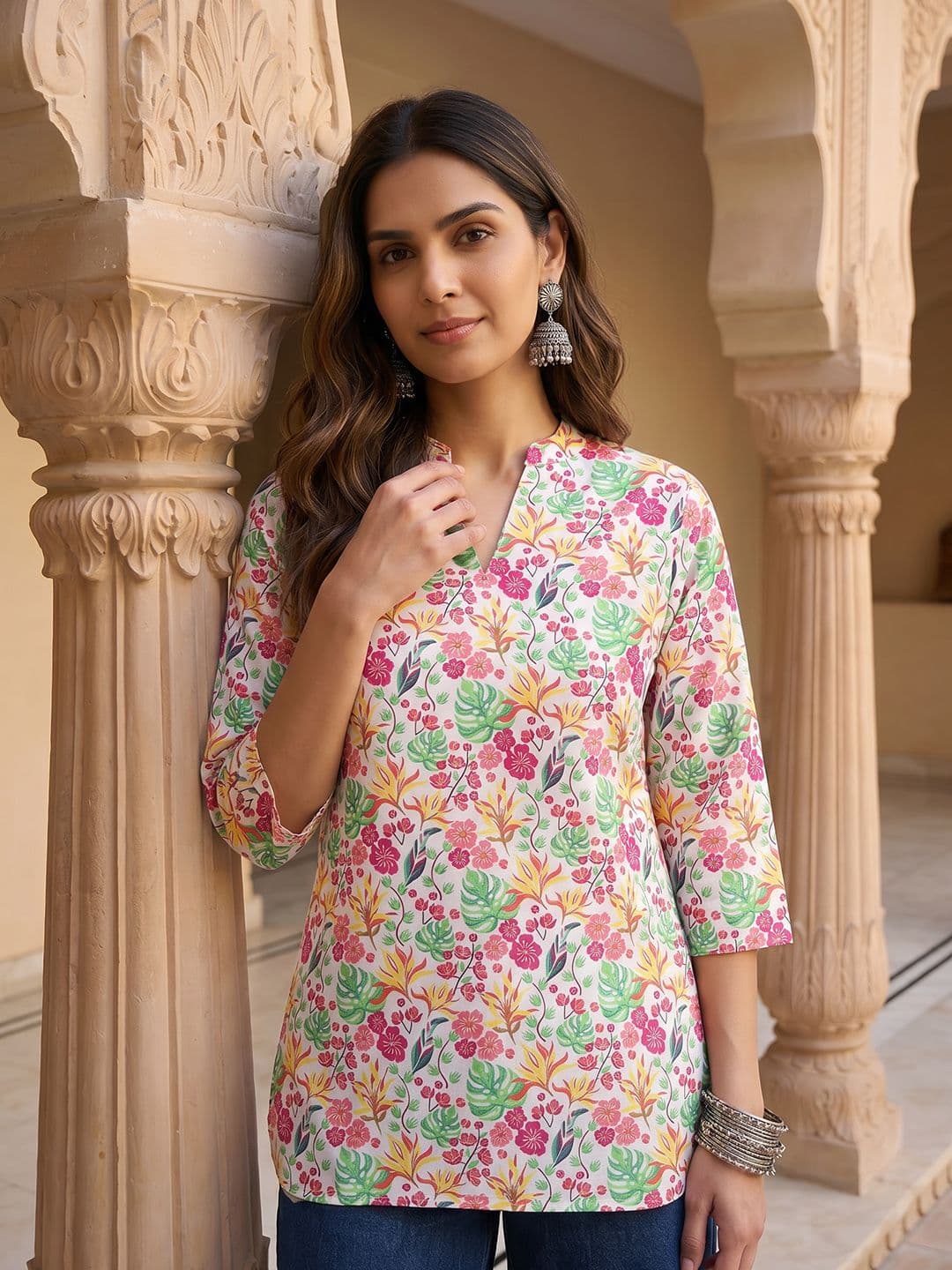 Anouk Rustic Floral Printed Mandarin Collar Straight Kurti - view 1