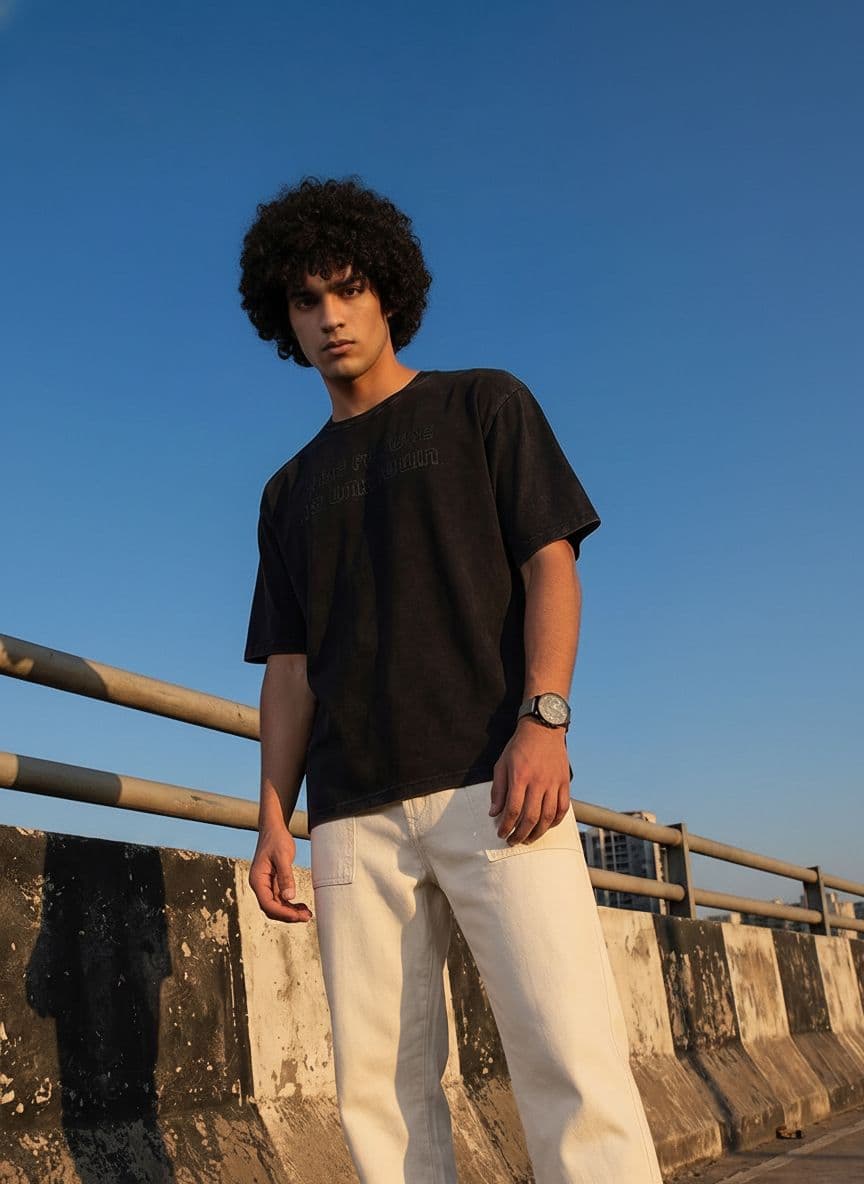 The Roadster Life Co. Typography Embroidered Pure Cotton Relaxed Fit T-shirt - view 1