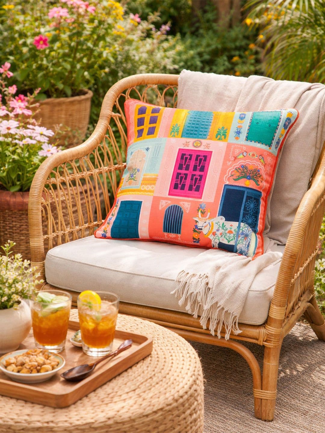 Chumbak Pink Floral Square Cushion Covers - view 1