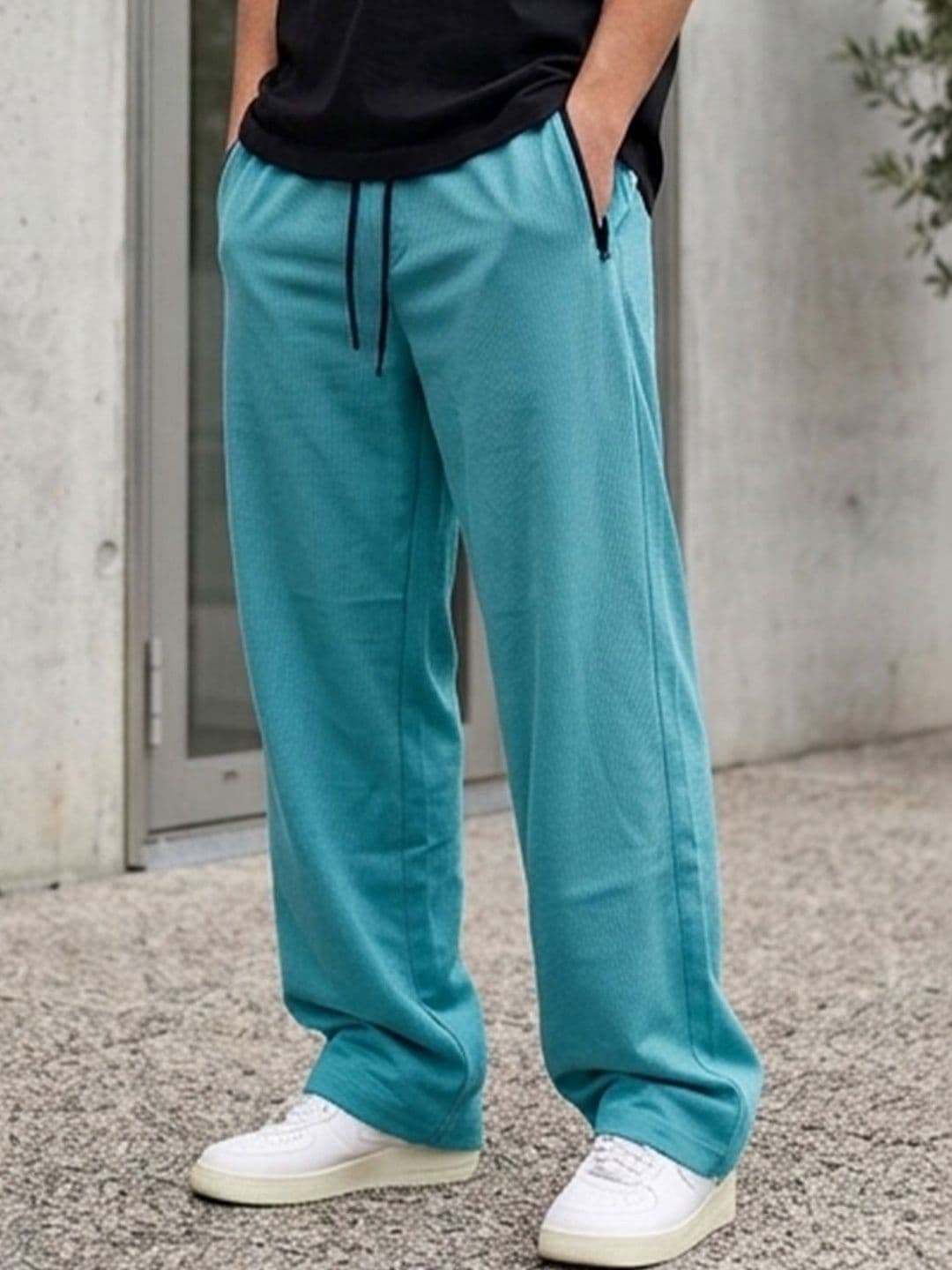 RETWE Men Mid Rise Pure Cotton Dual Side Pockets Baggy Fit Teal Running Sports Track Pants - view 1