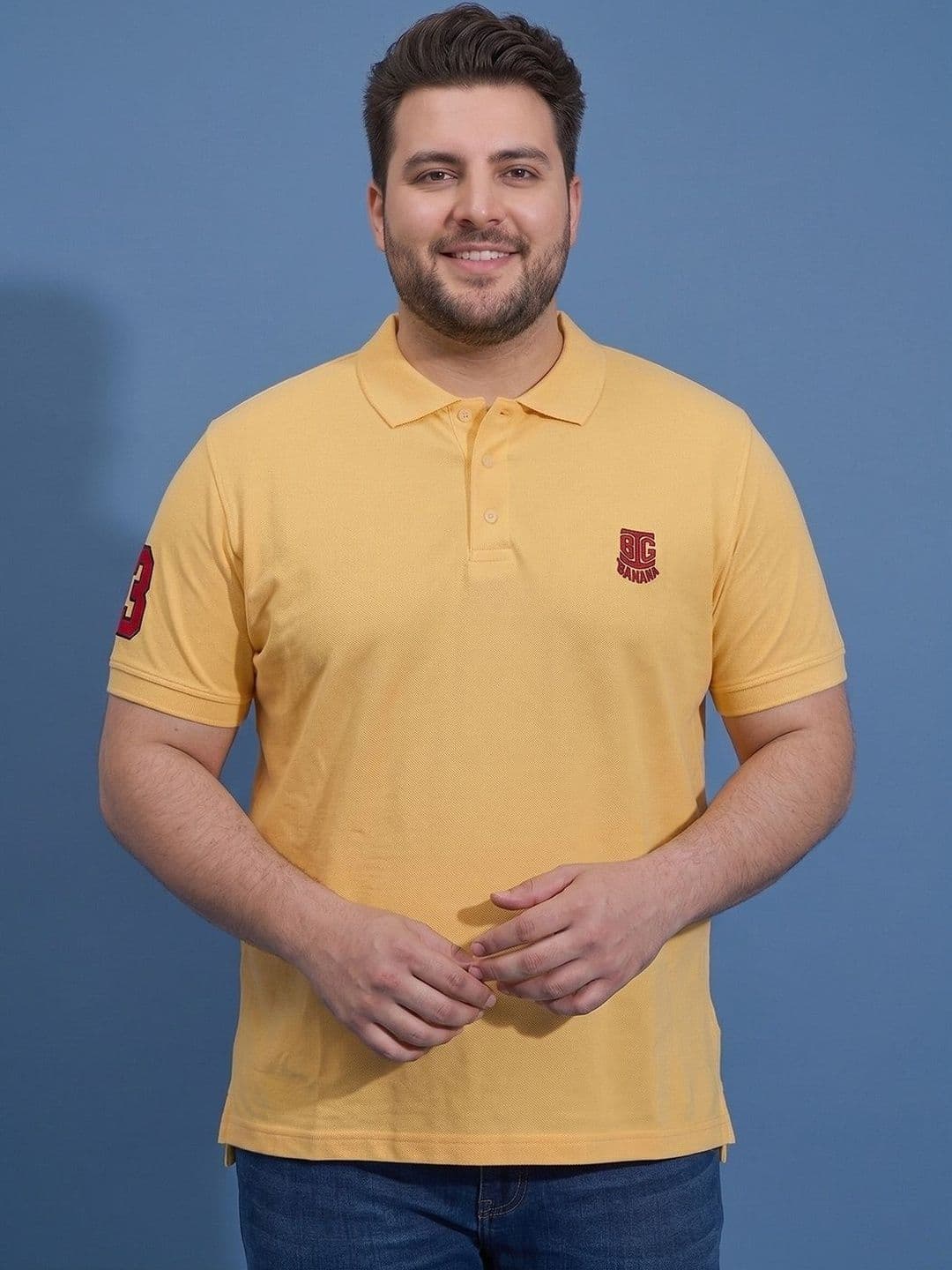 bigbanana Men Plus Size Polo Collar Anti Odour Applique T-shirt - view 1