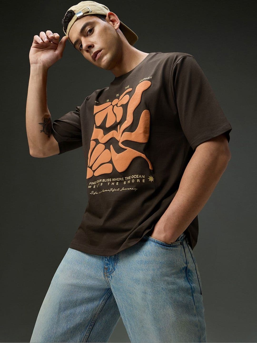 DILLINGER Mens Round Neck Half Sleeve Puff Printed Oversized Fit Tshirt - view 1
