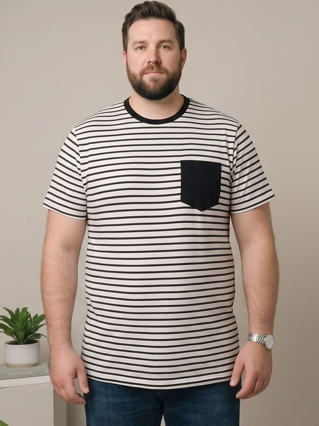 bigbanana Men Plus Size Striped Anti Odour Pockets T-shirt - view 1