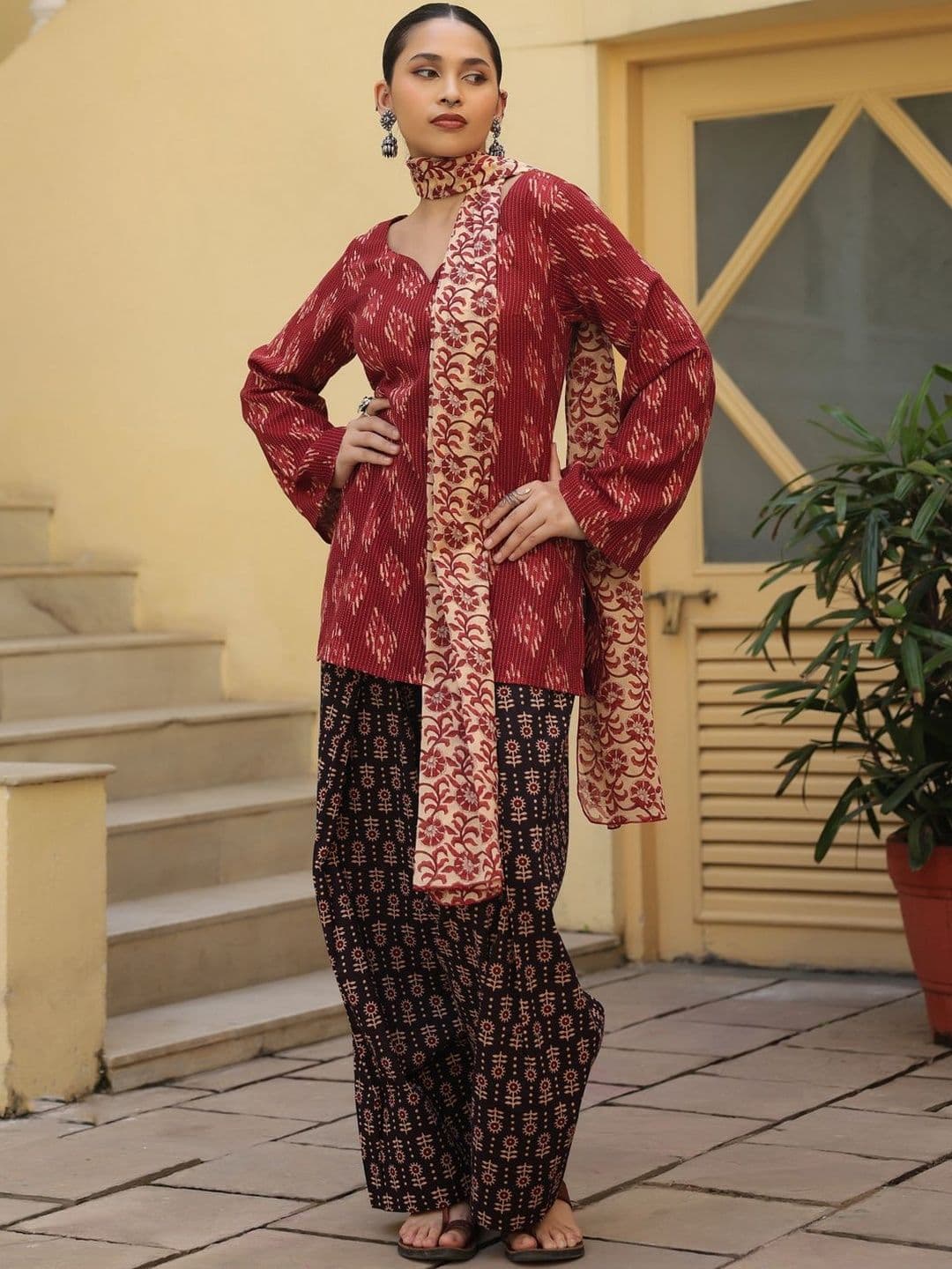 anayna Women Ethnic Motifs Printed Regular Pure Cotton Kurti with Trousers & With Dupatta - view 1