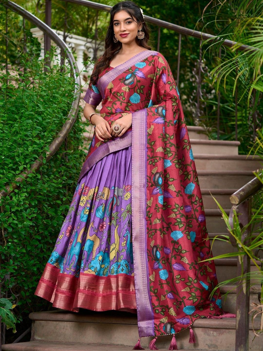 House of Pataudi Printed V-Neck Flared Lehenga Choli - view 1