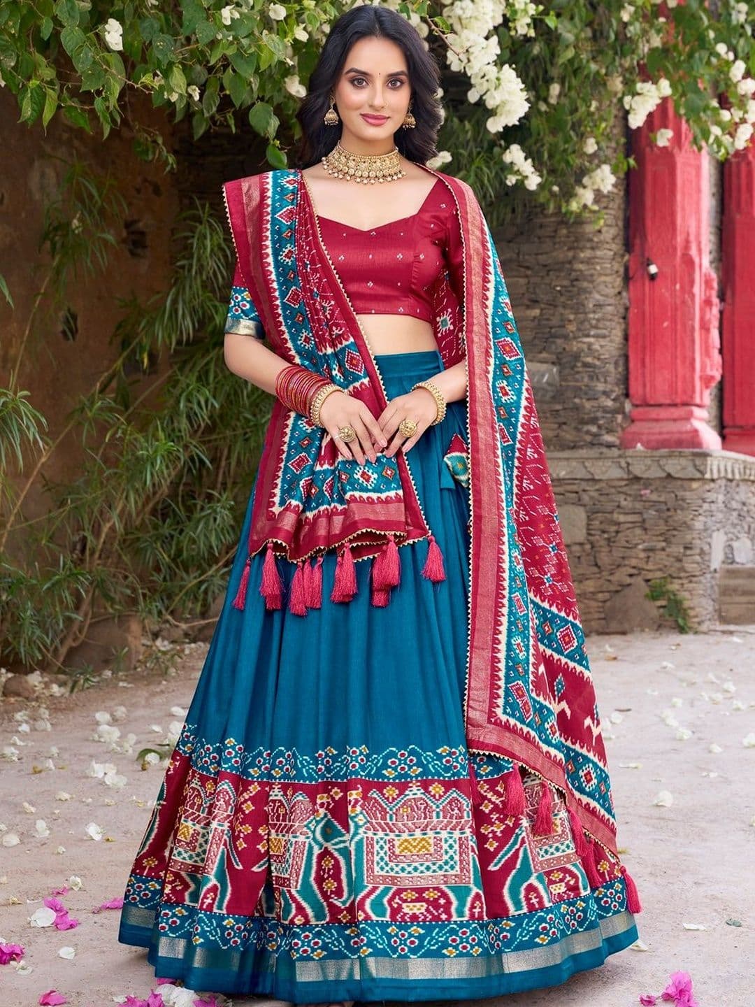 House of Pataudi Printed Boat Neck Flared Lehenga Choli - view 1