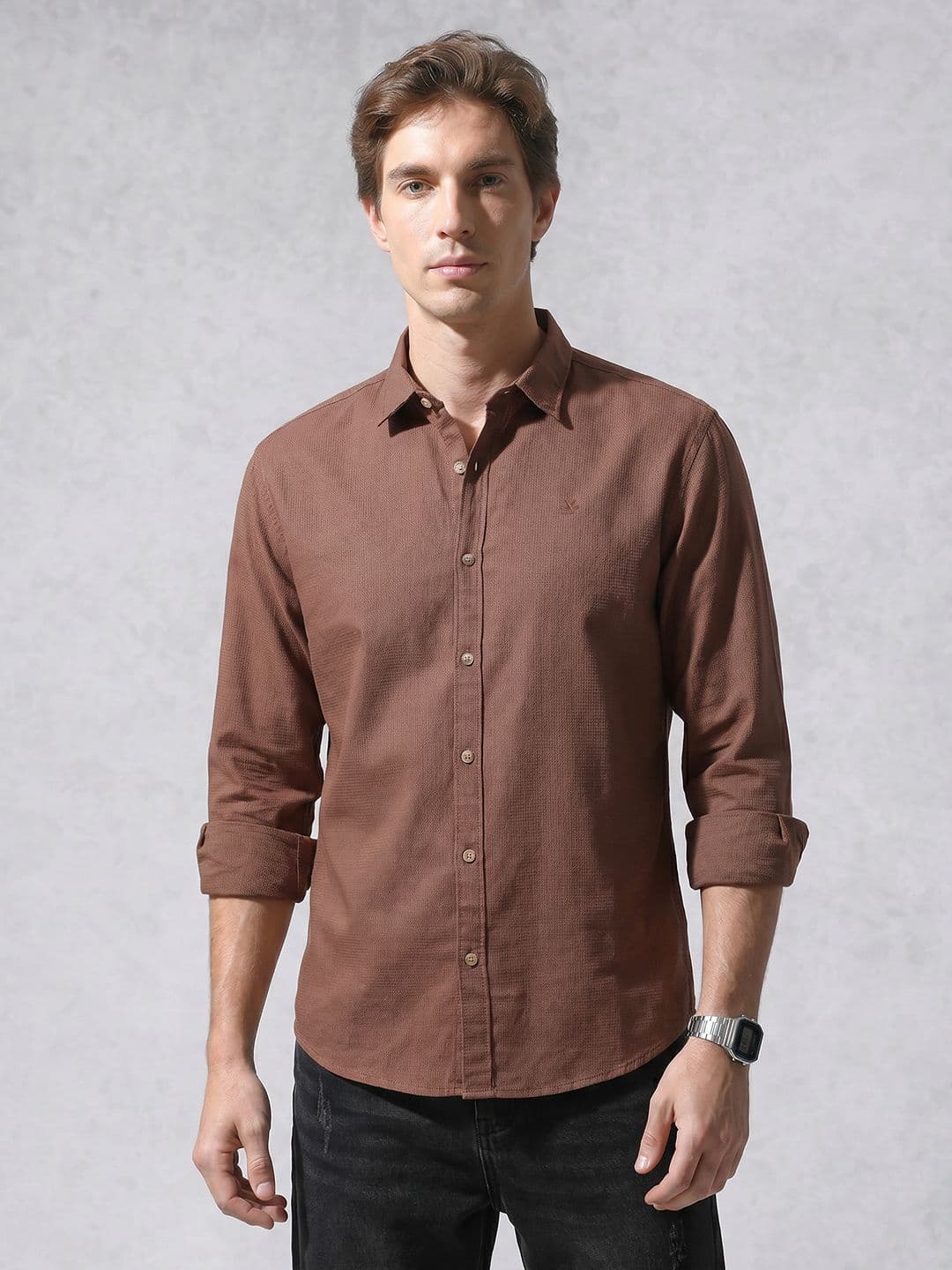 WROGN Textured Spread Collar Pure Cotton Casual Shirt - view 1