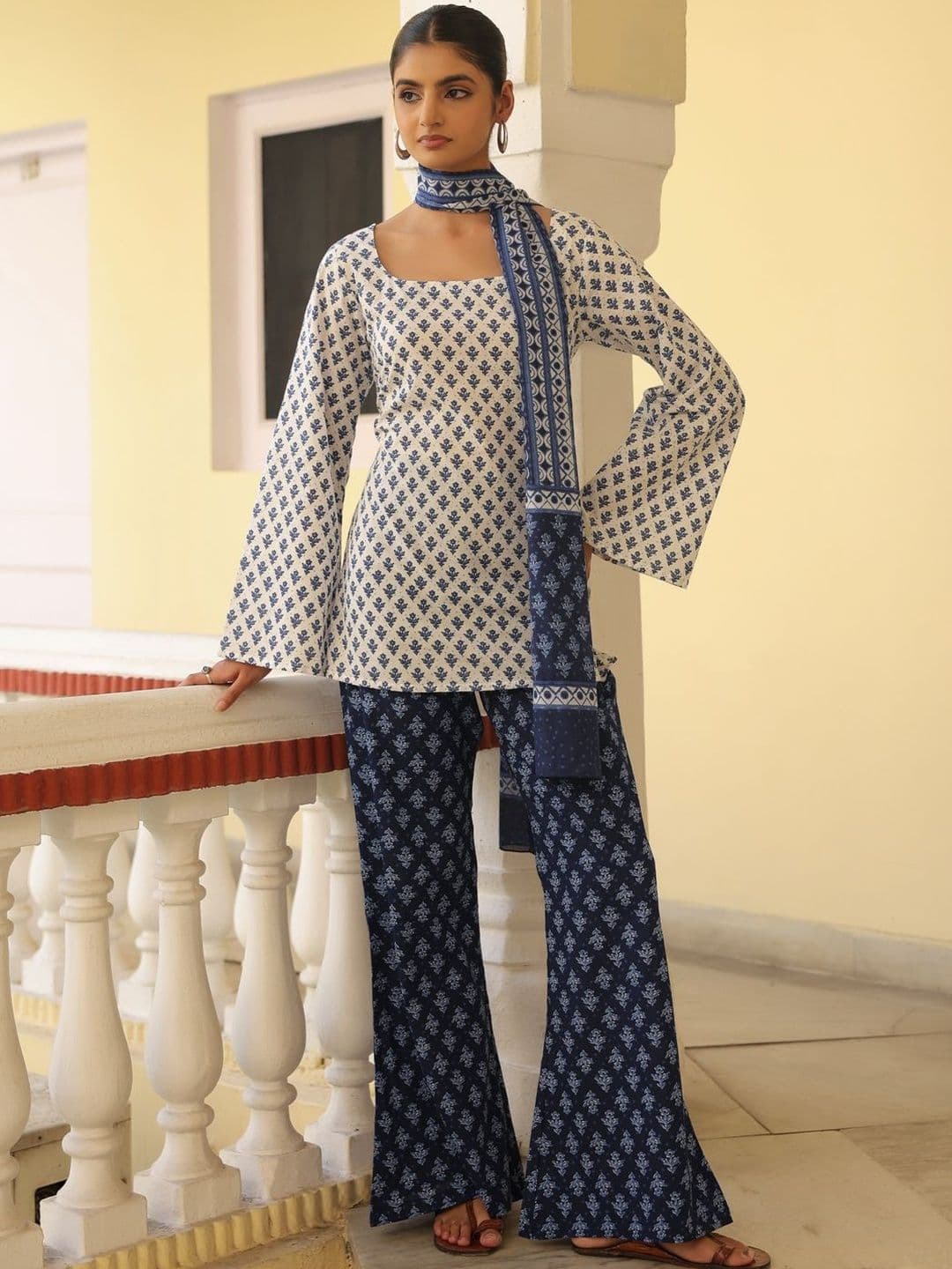 anayna Women Ethnic Motifs Printed Regular Pure Cotton Kurti with Palazzos & With Dupatta - view 1