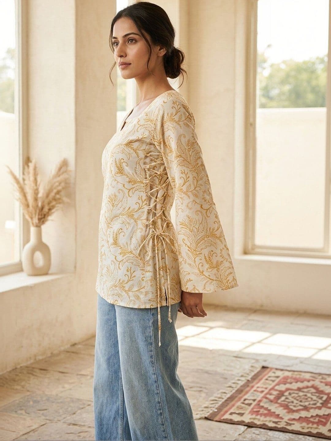 Anouk Rustic Paisley Printed Square Neck Flared Sleeves Pure Cotton Kurti - view 1