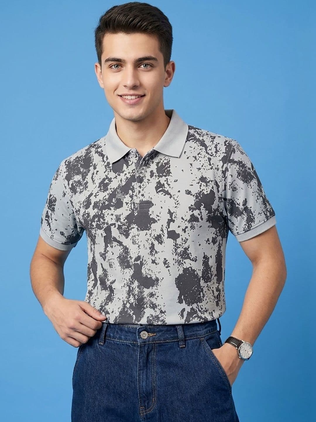 CLOUD COTTON Men Printed Polo Collar T-shirt - view 1