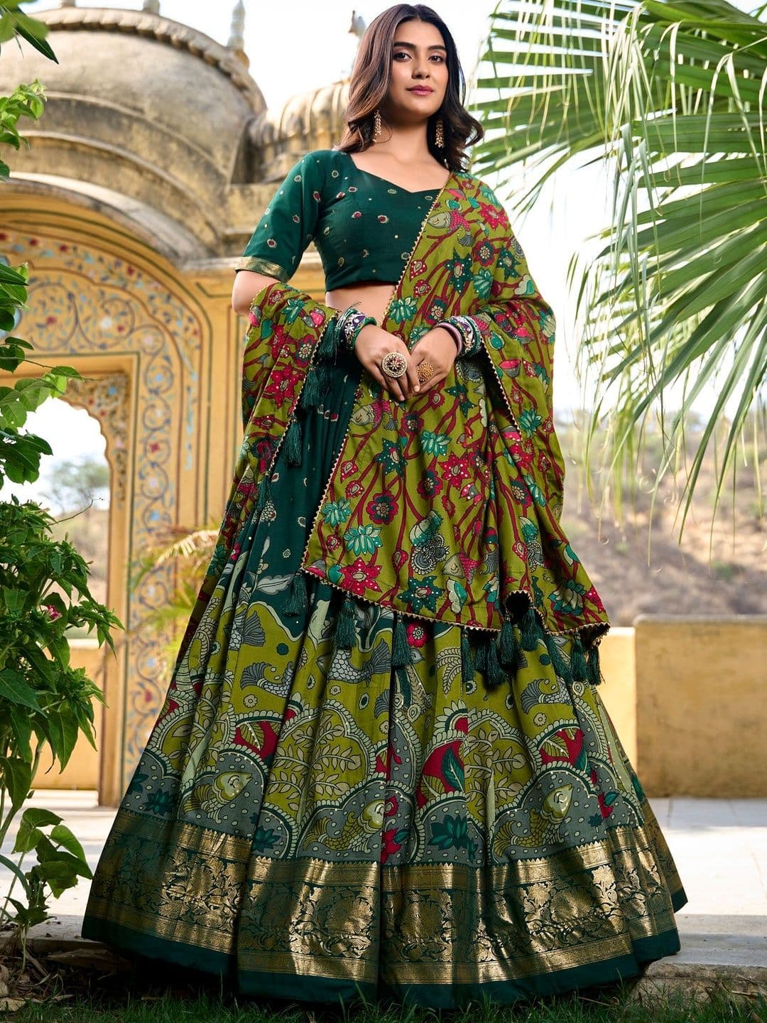 House of Pataudi Foil Printed Sweetheart Neck Lehenga Choli & Dupatta - view 1