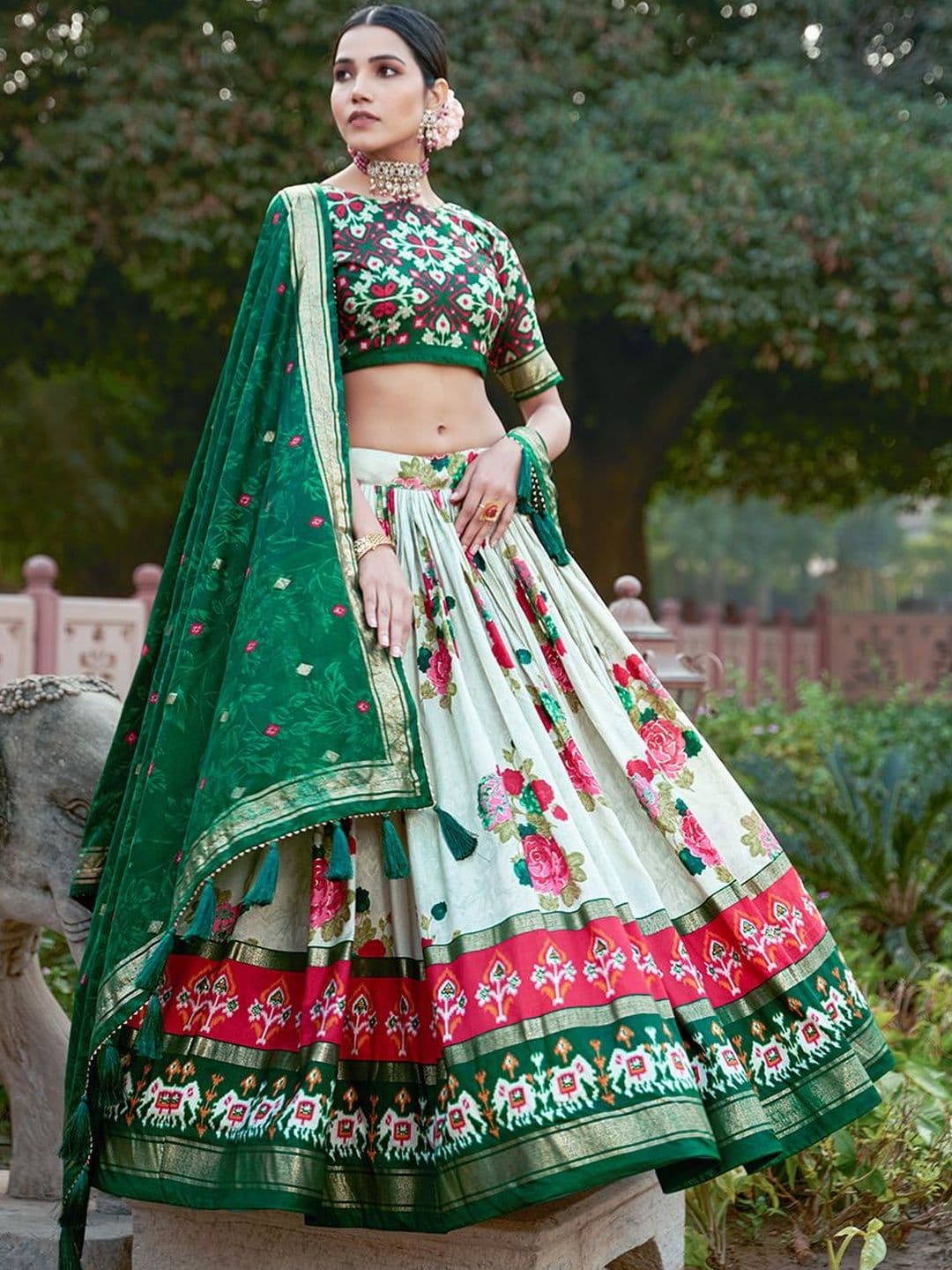House of Pataudi Printed Round Neck Flared Lehenga Choli - view 1