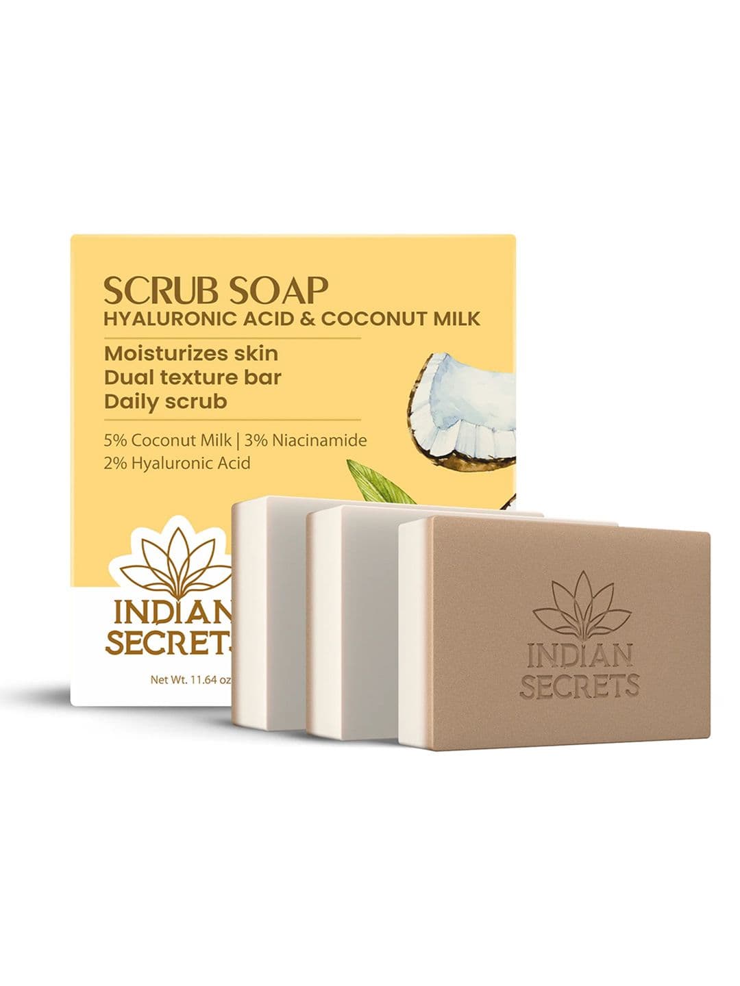 Indian Secrets Set Of 3 Scrub Soap With Hyaluronic Acid & Coconut Milk - 110 g Each - view 1
