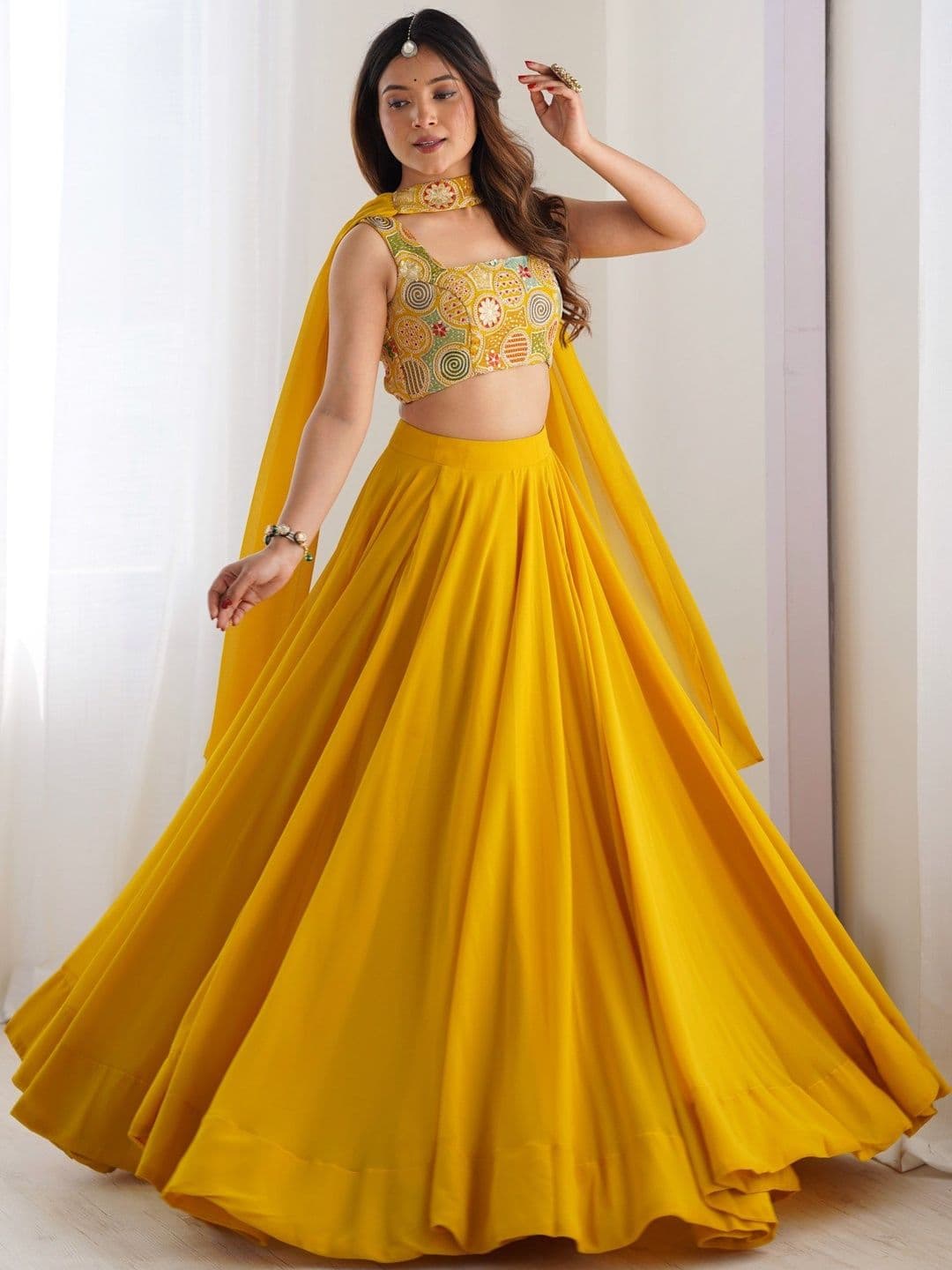 ADAARA COUTURE Embroidered Thread Work Semi-Stitched Lehenga & Blouse With Dupatta - view 1