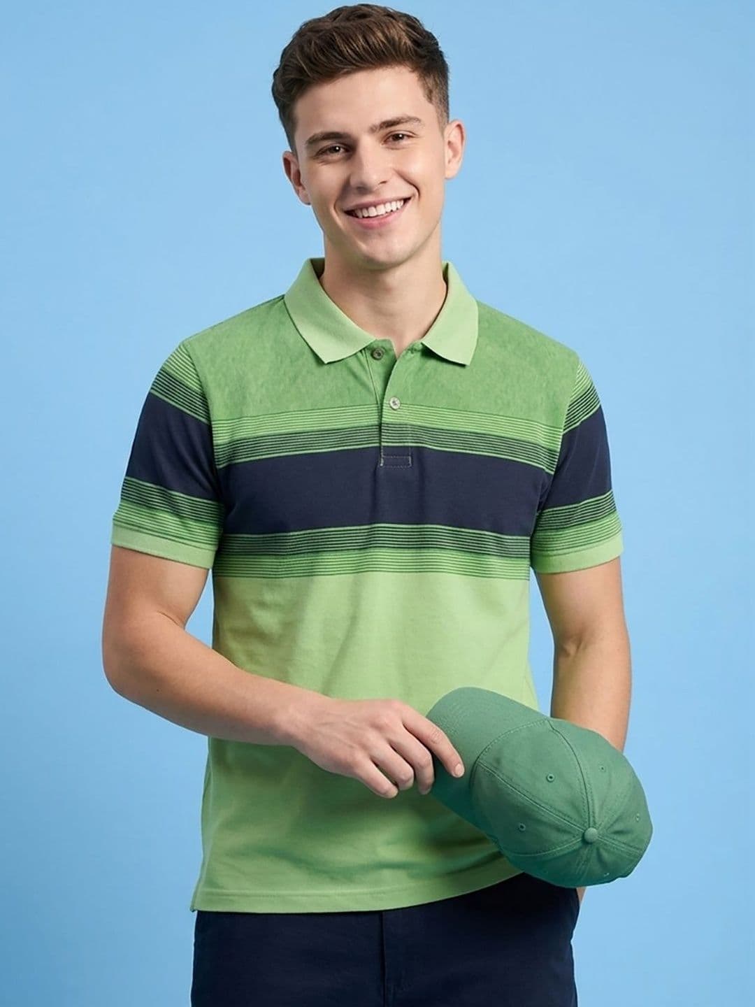 Mast & Harbour Men Striped Polo Collar T-shirt - view 1
