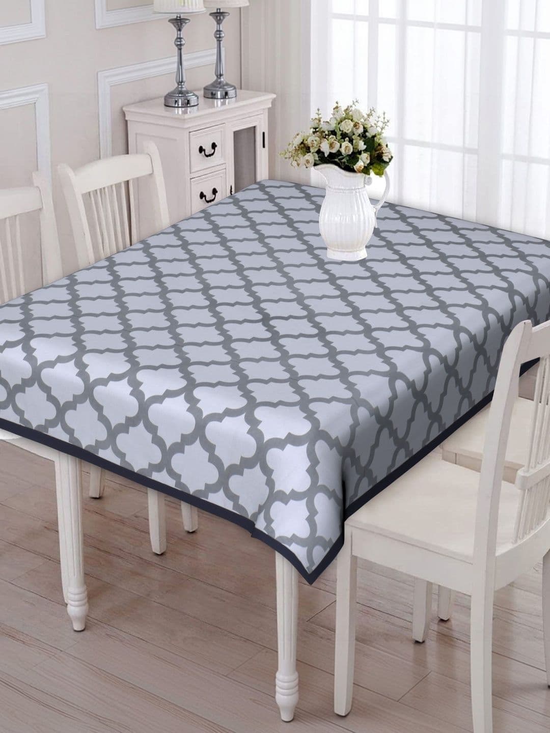 Texstylers Grey Geometric Printed Anti-Slip Cotton 4-Seater Table Cover - view 1