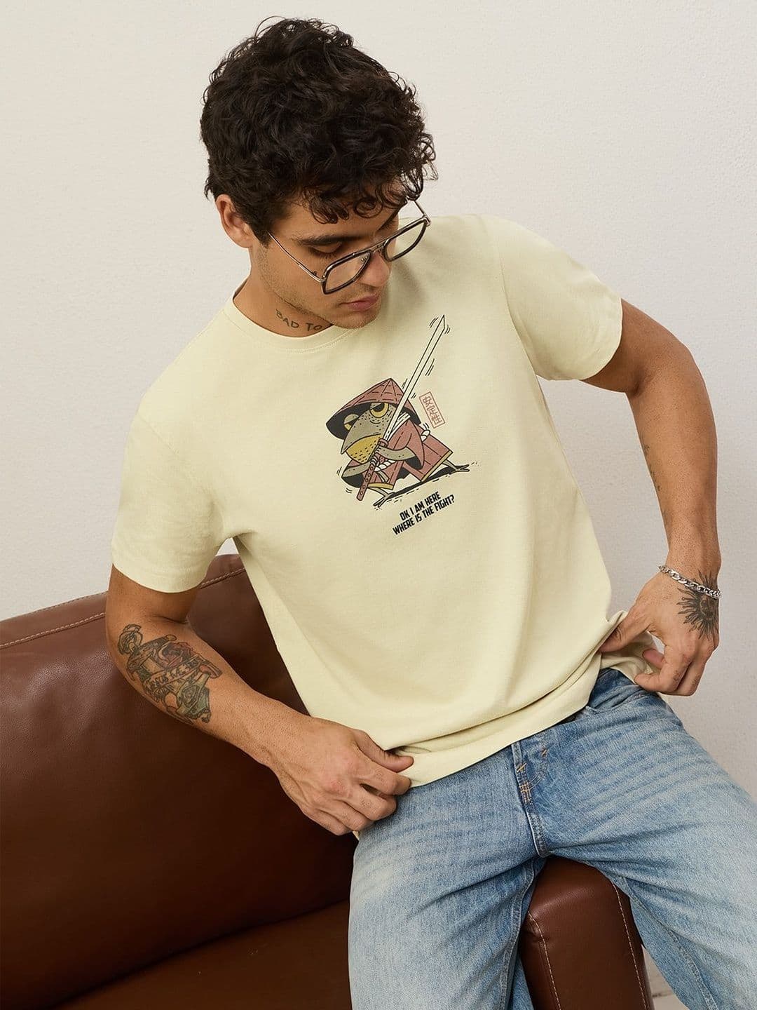 The Souled Store Men Relaxed Fit Printed Off White T-Shirts - view 1