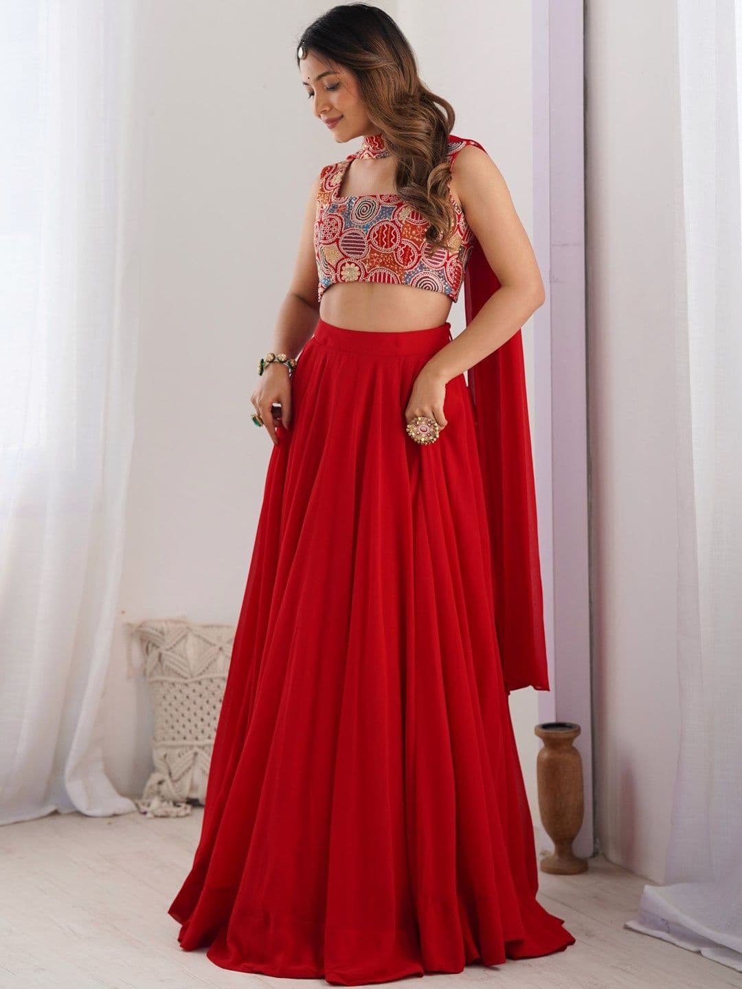 ADAARA COUTURE Embroidered Thread Work Ready to Wear Lehenga & Blouse With Dupatta - view 1